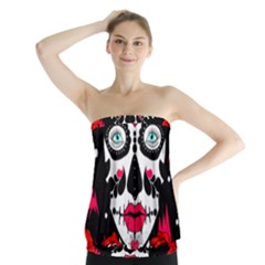 Sugar Skull Red Roses Strapless Top