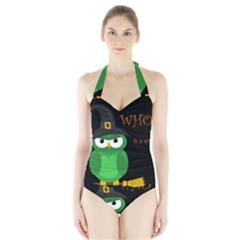 Who Is A Witch? - Green Halter Swimsuit by Valentinaart