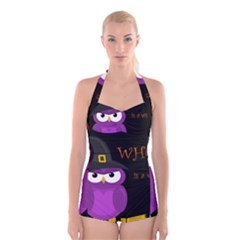 Who Is A Witch? - Purple Boyleg Halter Swimsuit  by Valentinaart