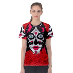 Sugar Skull Red Roses Women s Sport Mesh Tee