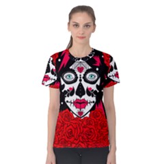 Sugar Skull Red Roses Women s Cotton Tee