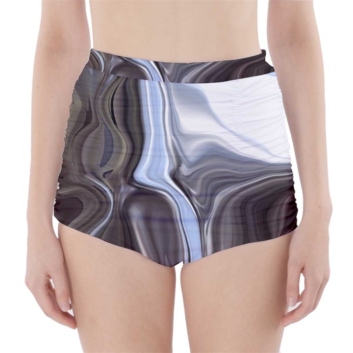 Metallic and Chrome High-Waisted Bikini Bottoms