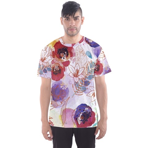 Watercolor Spring Flowers Background Men s Sport Mesh Tee by TastefulDesigns