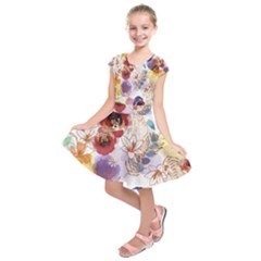 Watercolor Spring Flowers Background Kids  Short Sleeve Dress by TastefulDesigns