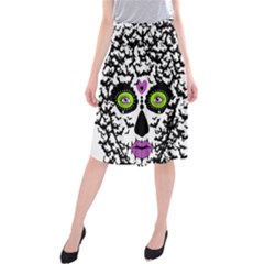 Bat Lady Sugar Skull Midi Beach Skirt by burpdesignsA