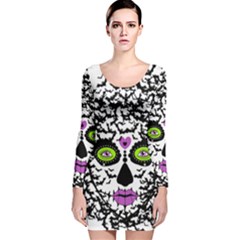 Bat Lady Sugar Skull Long Sleeve Velvet Bodycon Dress by burpdesignsA