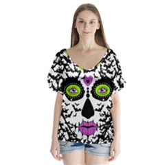 Bat Lady Sugar Skull Flutter Sleeve Top by burpdesignsA