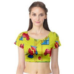 Playful Day - Yellow  Short Sleeve Crop Top (tight Fit) by Valentinaart