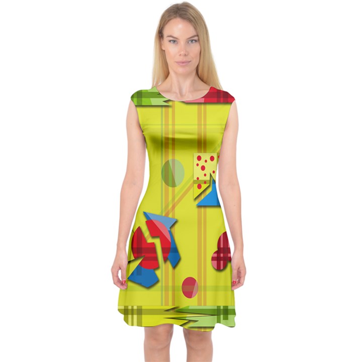 Playful day - yellow  Capsleeve Midi Dress