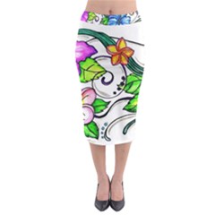 Tropical Hibiscus Flowers Midi Pencil Skirt by EverIris