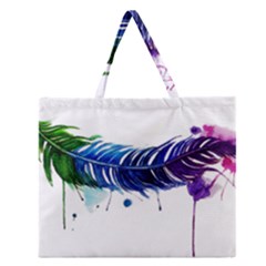 Watery Feather Zipper Large Tote Bag by EverIris