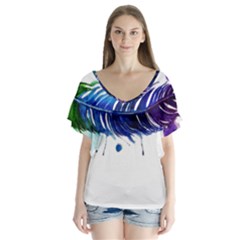 Watery Feather Flutter Sleeve Top by EverIris