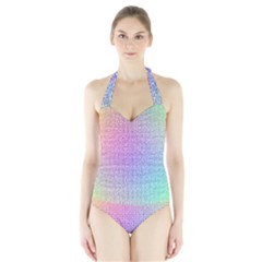 Rainbow Colorful Grid Halter Swimsuit by designworld65