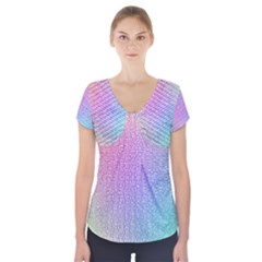 Rainbow Colorful Grid Short Sleeve Front Detail Top