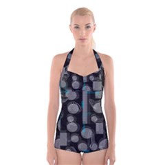 Come Down - Blue Boyleg Halter Swimsuit 