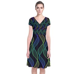 Rainbow Helix Black Short Sleeve Front Wrap Dress by designworld65