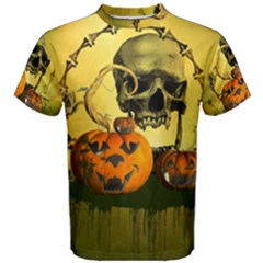 Halloween, Funny Pumpkins And Skull With Spider Men s Cotton Tee