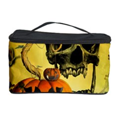 Halloween, Funny Pumpkins And Skull With Spider Cosmetic Storage Case by FantasyWorld7