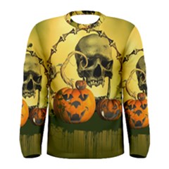 Halloween, Funny Pumpkins And Skull With Spider Men s Long Sleeve Tee by FantasyWorld7