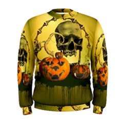 Halloween, Funny Pumpkins And Skull With Spider Men s Sweatshirt