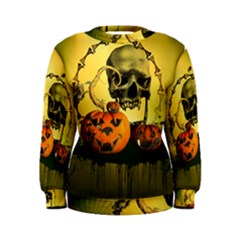 Halloween, Funny Pumpkins And Skull With Spider Women s Sweatshirt