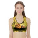 Halloween, Funny Pumpkins And Skull With Spider Sports Bra with Border View1