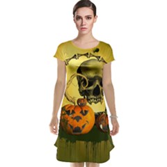 Halloween, Funny Pumpkins And Skull With Spider Cap Sleeve Nightdress by FantasyWorld7