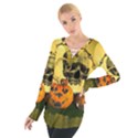 Halloween, Funny Pumpkins And Skull With Spider Women s Tie Up Tee View1