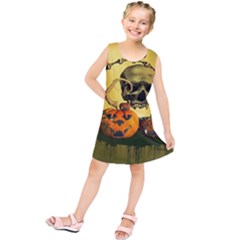 Halloween, Funny Pumpkins And Skull With Spider Kids  Tunic Dress