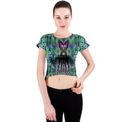 Lady Draccula With Flower Ghost And Love Crew Neck Crop Top