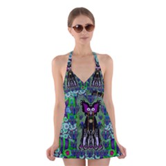 Lady Draccula With Flower Ghost And Love Halter Swimsuit Dress