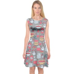 Jam Pattern Capsleeve Midi Dress