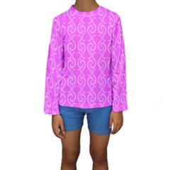 Pink Elegant Pattern Kids  Long Sleeve Swimwear