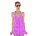 Pink elegant pattern Halter Swimsuit Dress View1