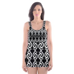 Black And White Pattern Skater Dress Swimsuit