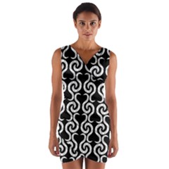 Black And White Pattern Wrap Front Bodycon Dress by Valentinaart