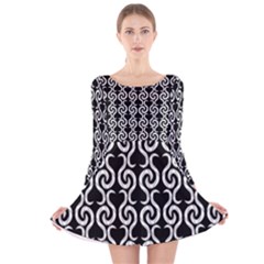 Black And White Pattern Long Sleeve Velvet Skater Dress