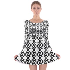 White And Black Elegant Pattern Long Sleeve Skater Dress