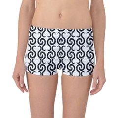 White And Black Elegant Pattern Reversible Boyleg Bikini Bottoms