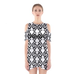 White And Black Elegant Pattern Cutout Shoulder Dress