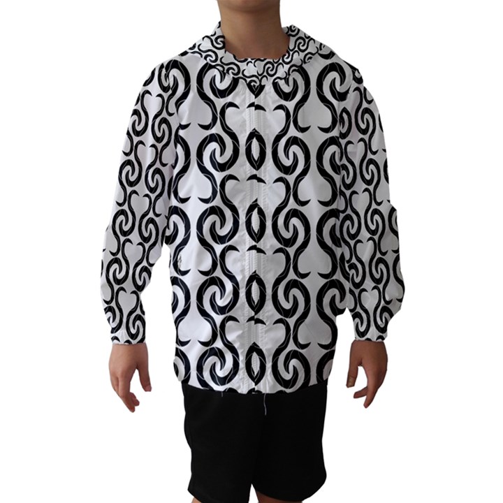 White and black elegant pattern Hooded Wind Breaker (Kids)