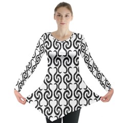 White And Black Elegant Pattern Long Sleeve Tunic 