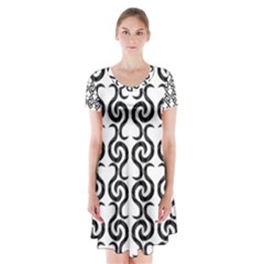 White And Black Elegant Pattern Short Sleeve V-neck Flare Dress