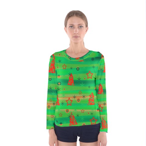 Green Xmas Magic Women s Long Sleeve Tee by Valentinaart