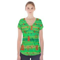 Xmas Magical Design Short Sleeve Front Detail Top by Valentinaart