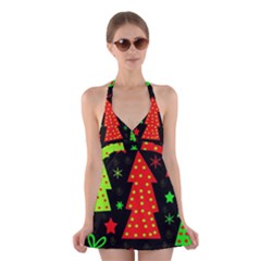 Merry Xmas Halter Swimsuit Dress by Valentinaart