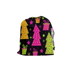 Colorful Xmas Drawstring Pouches (medium)  by Valentinaart