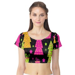 Colorful Xmas Short Sleeve Crop Top (tight Fit) by Valentinaart