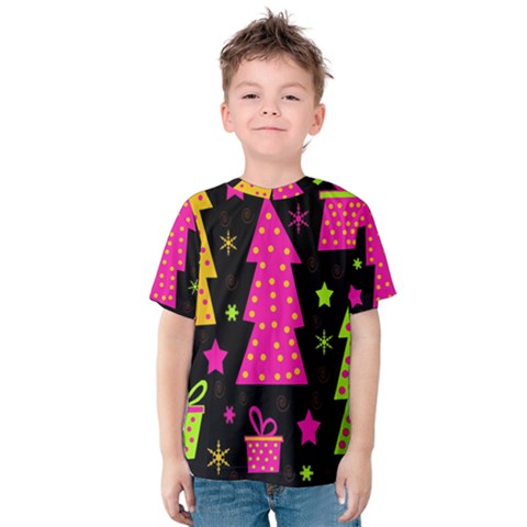 Colorful Xmas Kids  Cotton Tee by Valentinaart