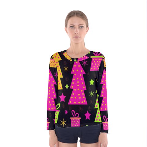 Colorful Xmas Women s Long Sleeve Tee by Valentinaart